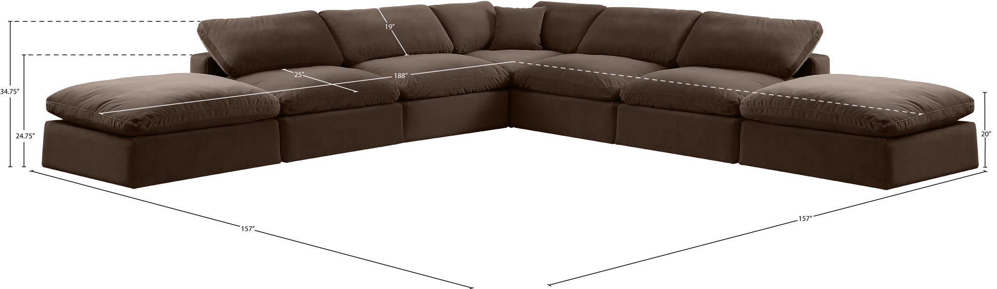 Comfy - 7 Piece Velvet Modular Corner Sectional