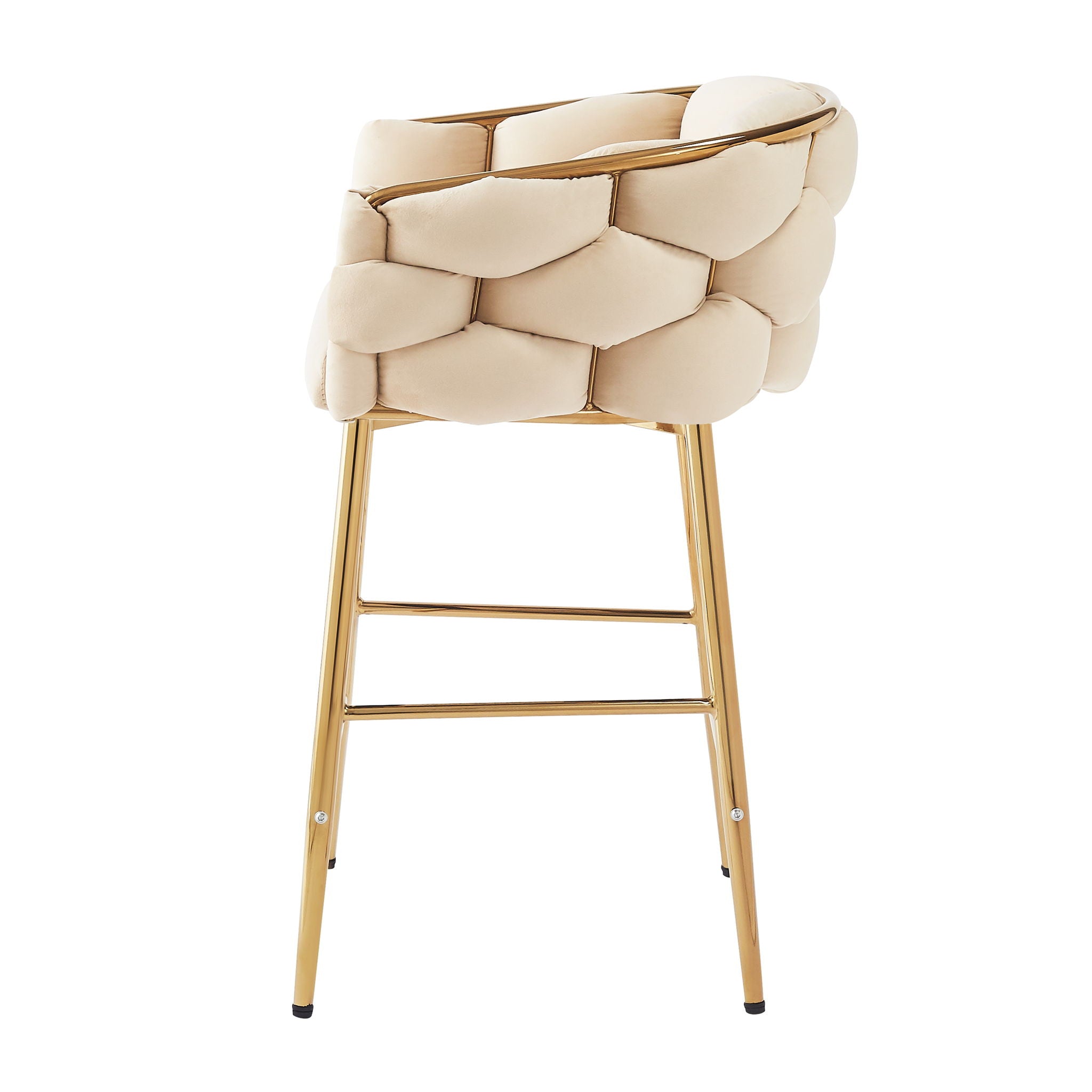 Modern Counter Stools (Set of 2) Counter Stools With Iron Frame, Soft Back And Cushion, Footrest, Suitable For Kitchen - Beige
