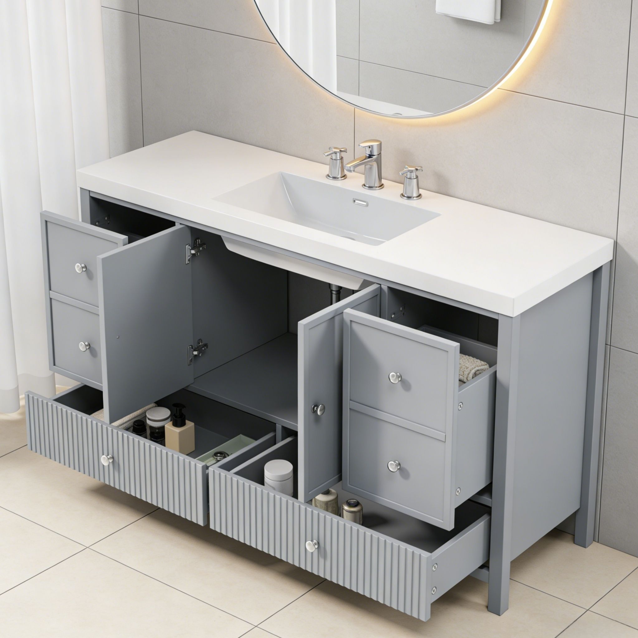 Bathroom Vanity With Separate Sink, Soft Close Doors And 4 Drawers