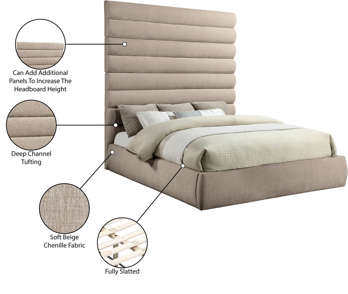 Adam - Chenille Fabric Bed With 89" Headboard