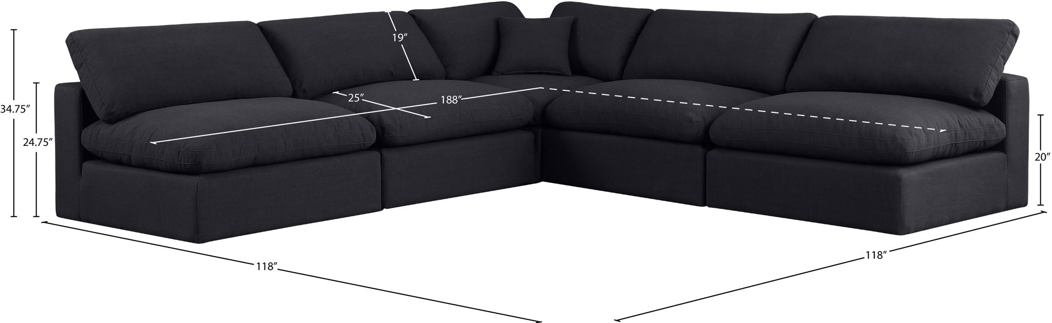 Comfy - 5 Piece Linen Modular Corner Armless Sectional