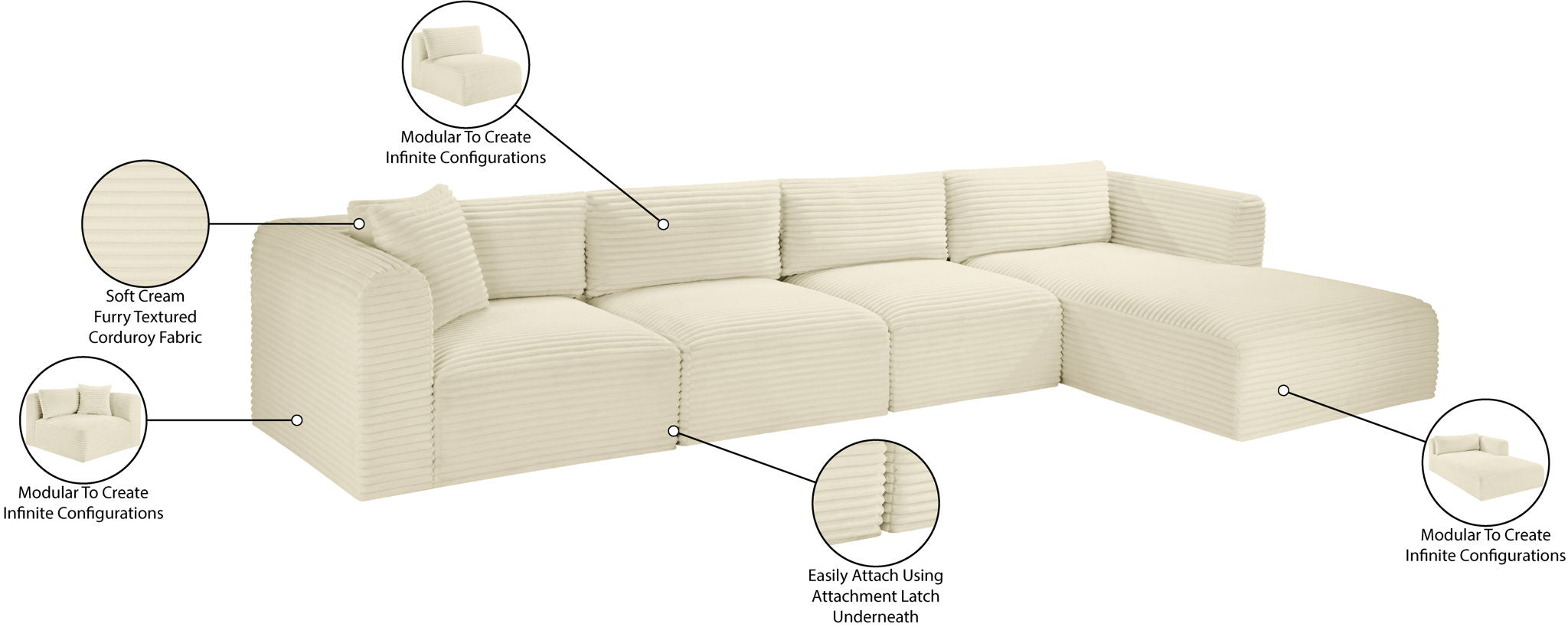 Shaggy - 4 Piece Modular Sectional
