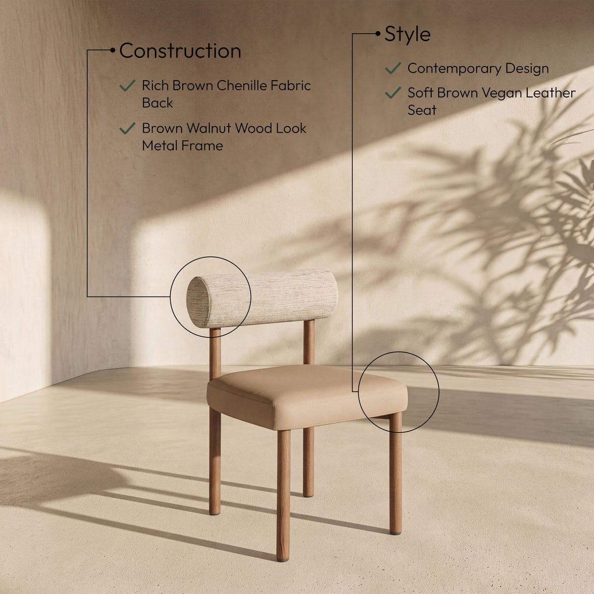 Paramo - Chenille Fabric and Vegan Leather Upholstered Dining Chair