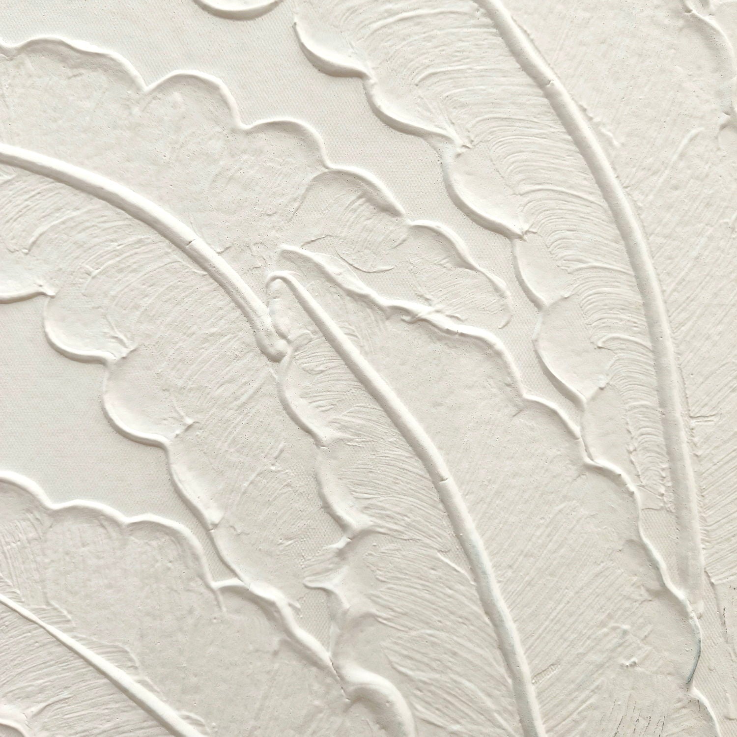 Framed Botanical Leaf Wall Art, Thick Textured Canvas Painting, Neutral Decor For Living Room - White