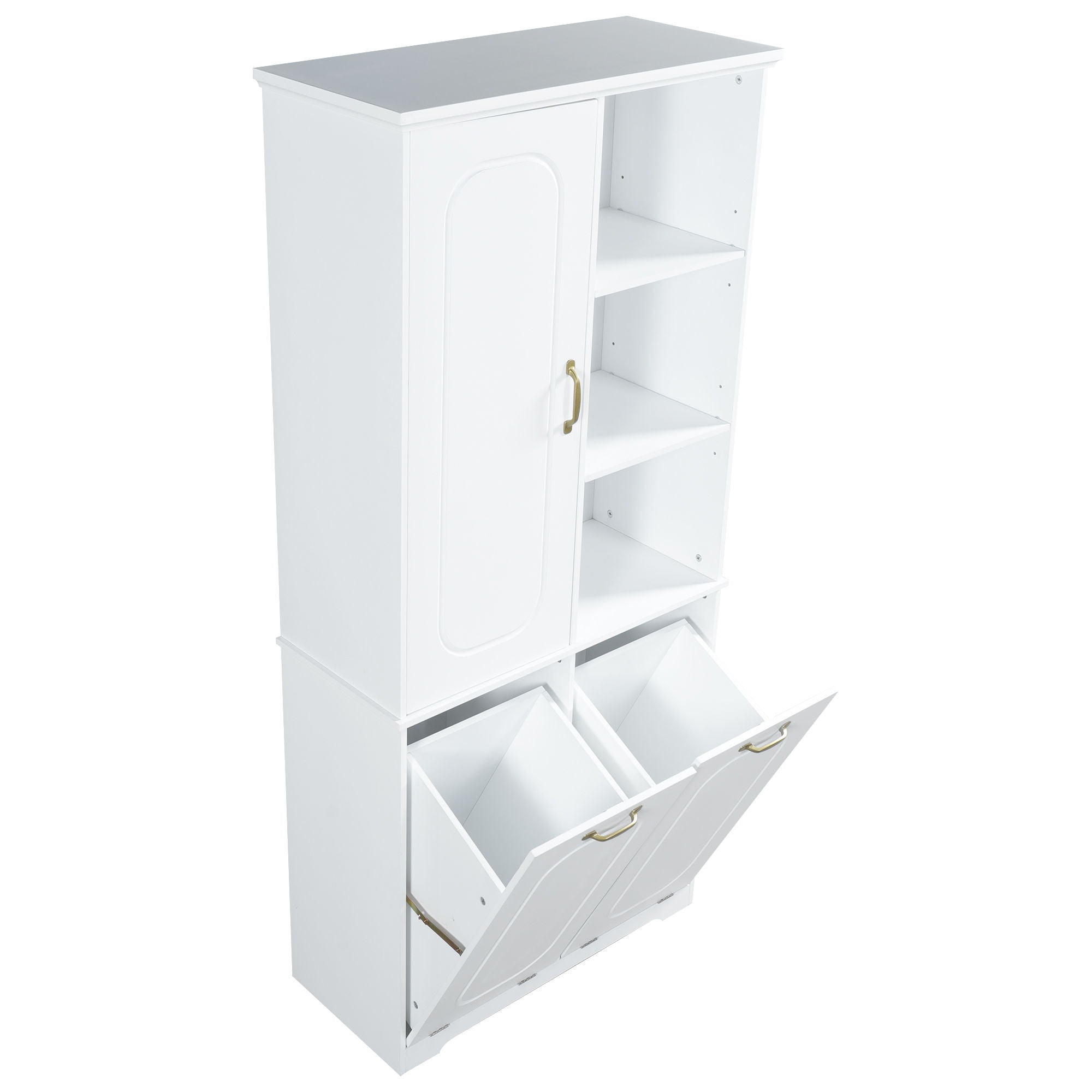 Freestanding Tall Storage Cabinet With 2 Tilt Out Hampers