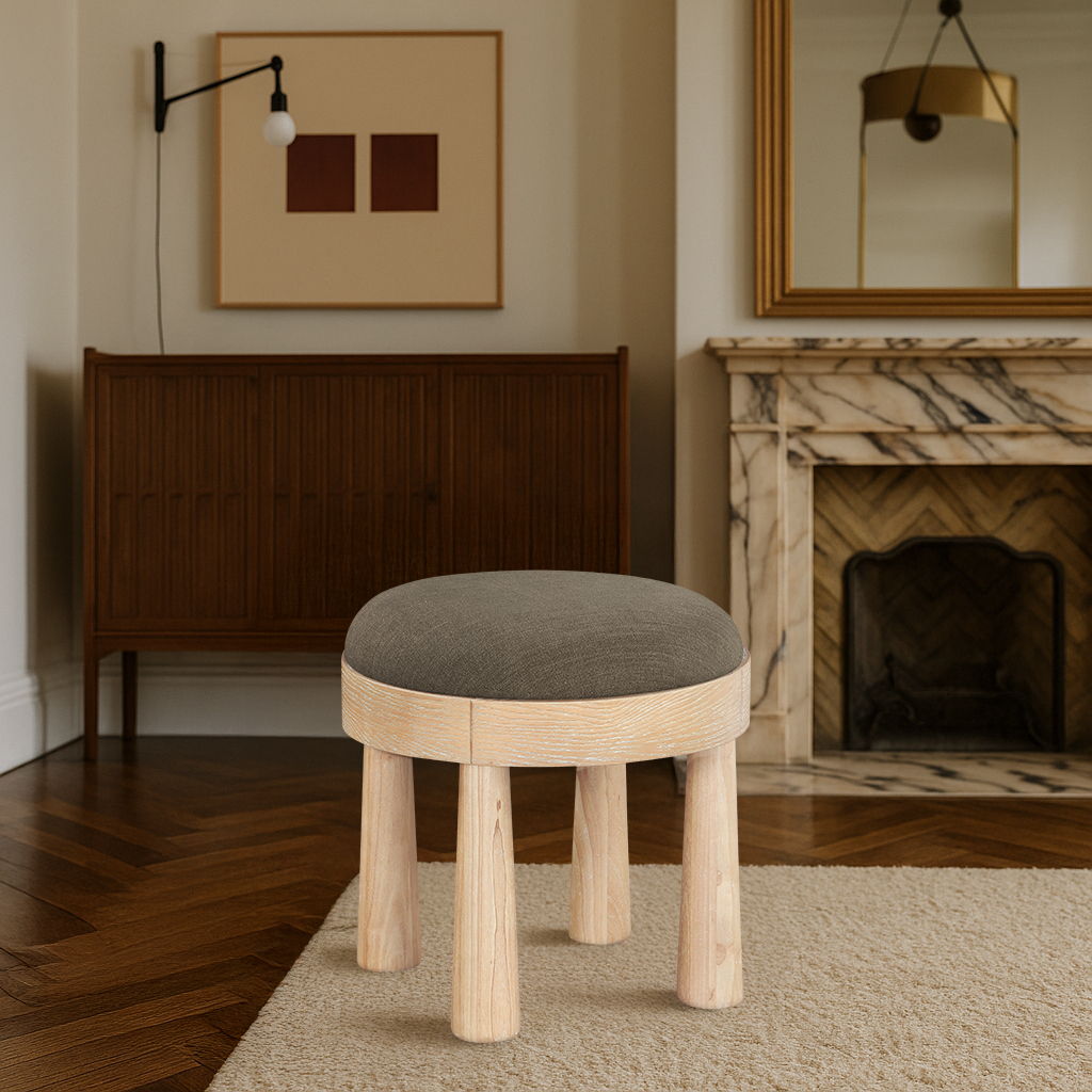Larea - Linen Textured Fabric Ottoman - Natural Base