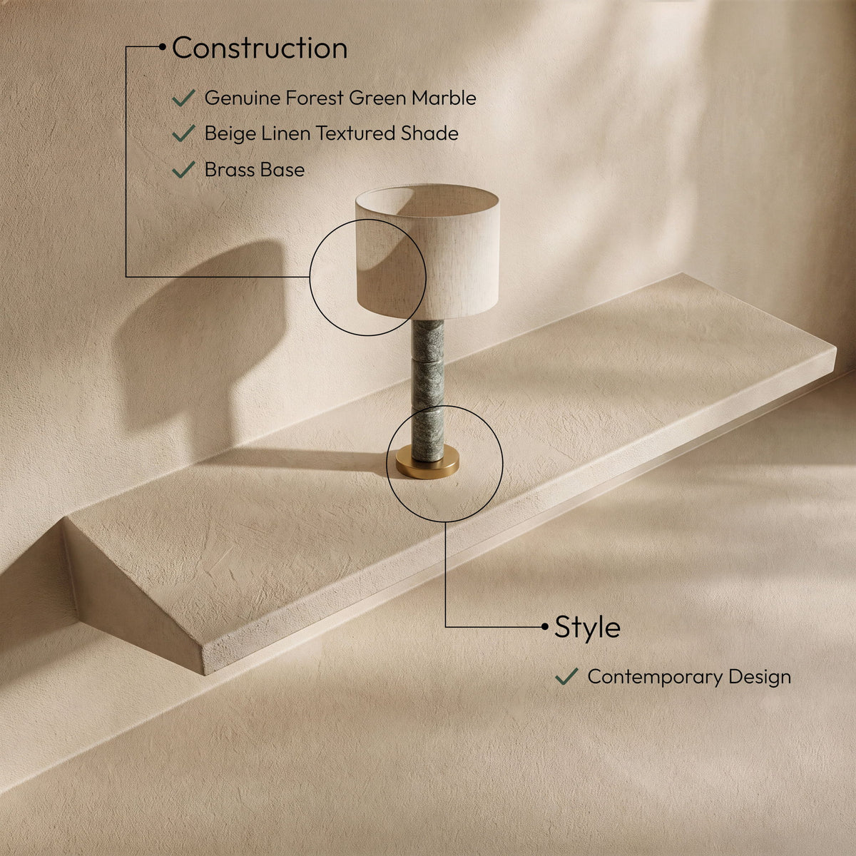 Opaline - Linen Textured Fabric And Brass Table Lamp