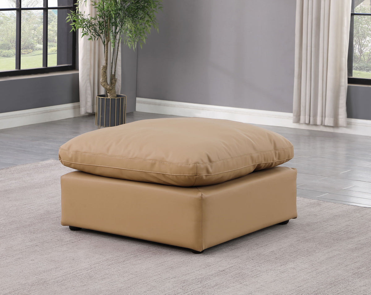 Indulge - Faux Leather Ottoman - Tan