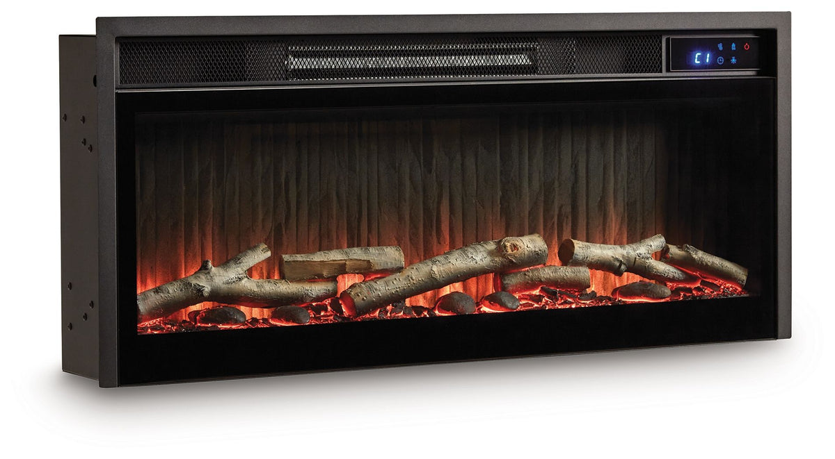 Entertainment Accessories - Fireplace Insert With Faux Birch Log Set - Black