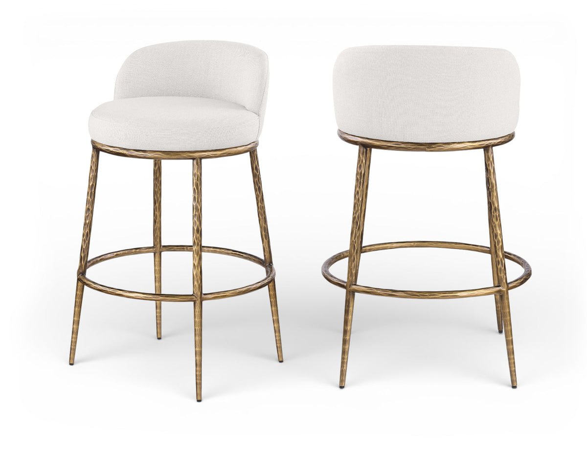 Ferro - Performance Fabric Upholstered Bar Stool - Cream / Antique Brass