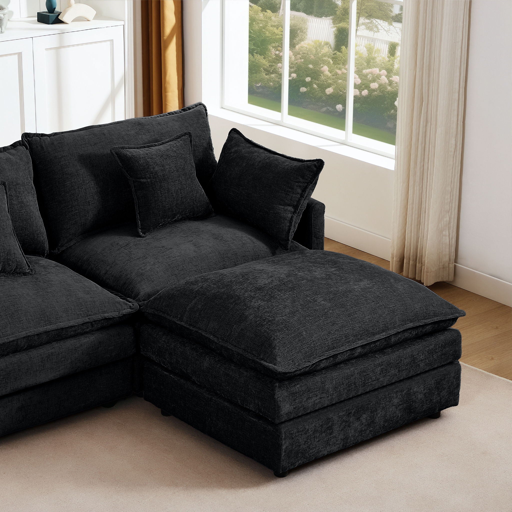 L Shaped Modular Sectional Sofa With Movable Ottoman, 3 Seater Comfortable Seating