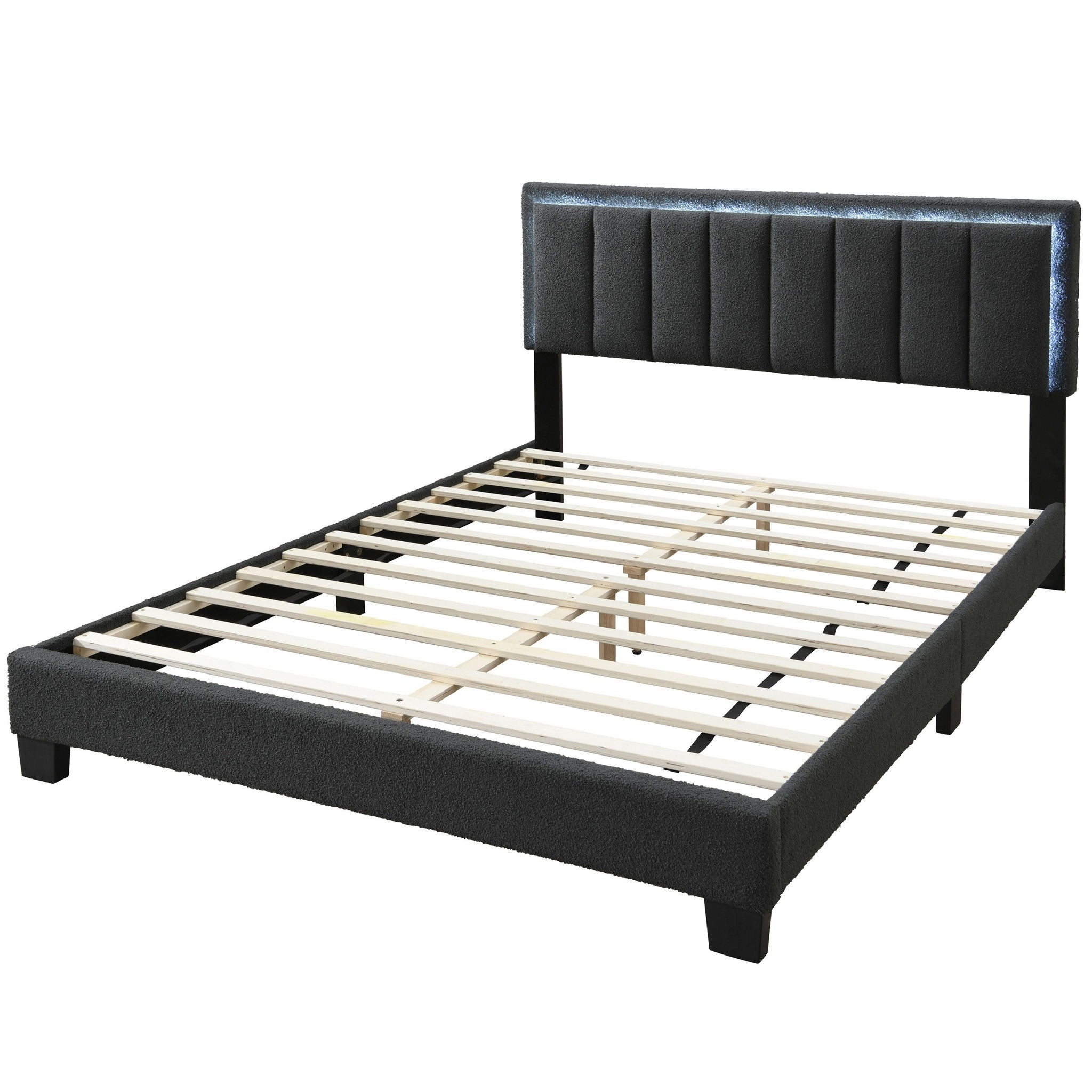 Queen Upholstered Bed With LED - Charcoal