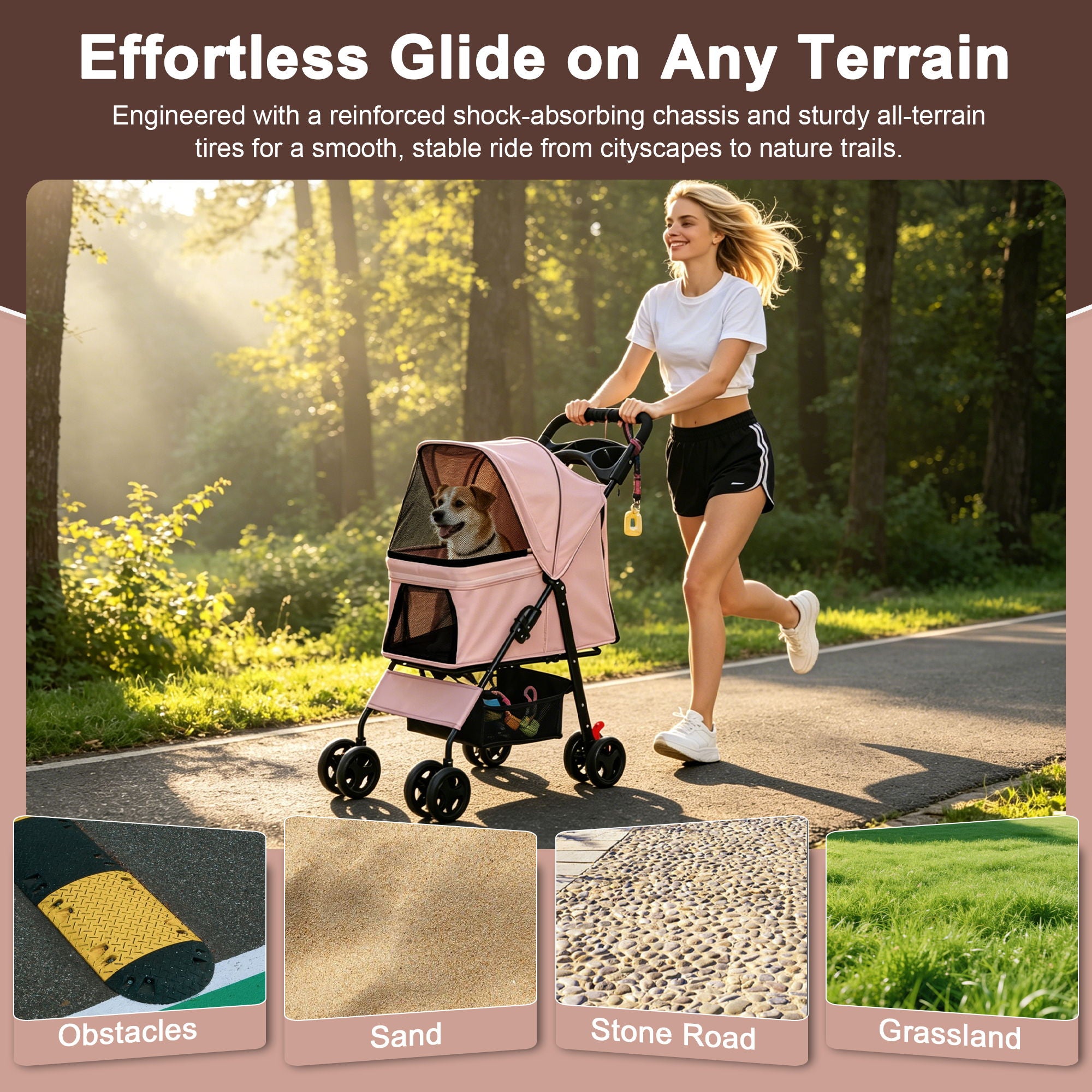 Foldable Pet Stroller For Small Dogs And Cats With Multi Functional Tray