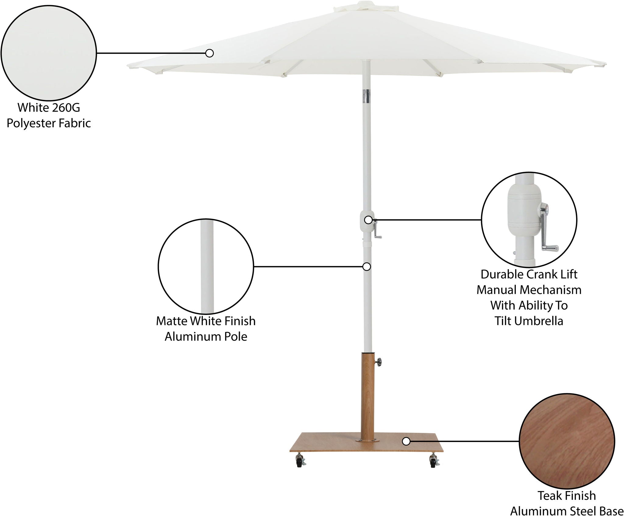 Fiji - Aluminum Patio Umbrella With Square Teak And White Base