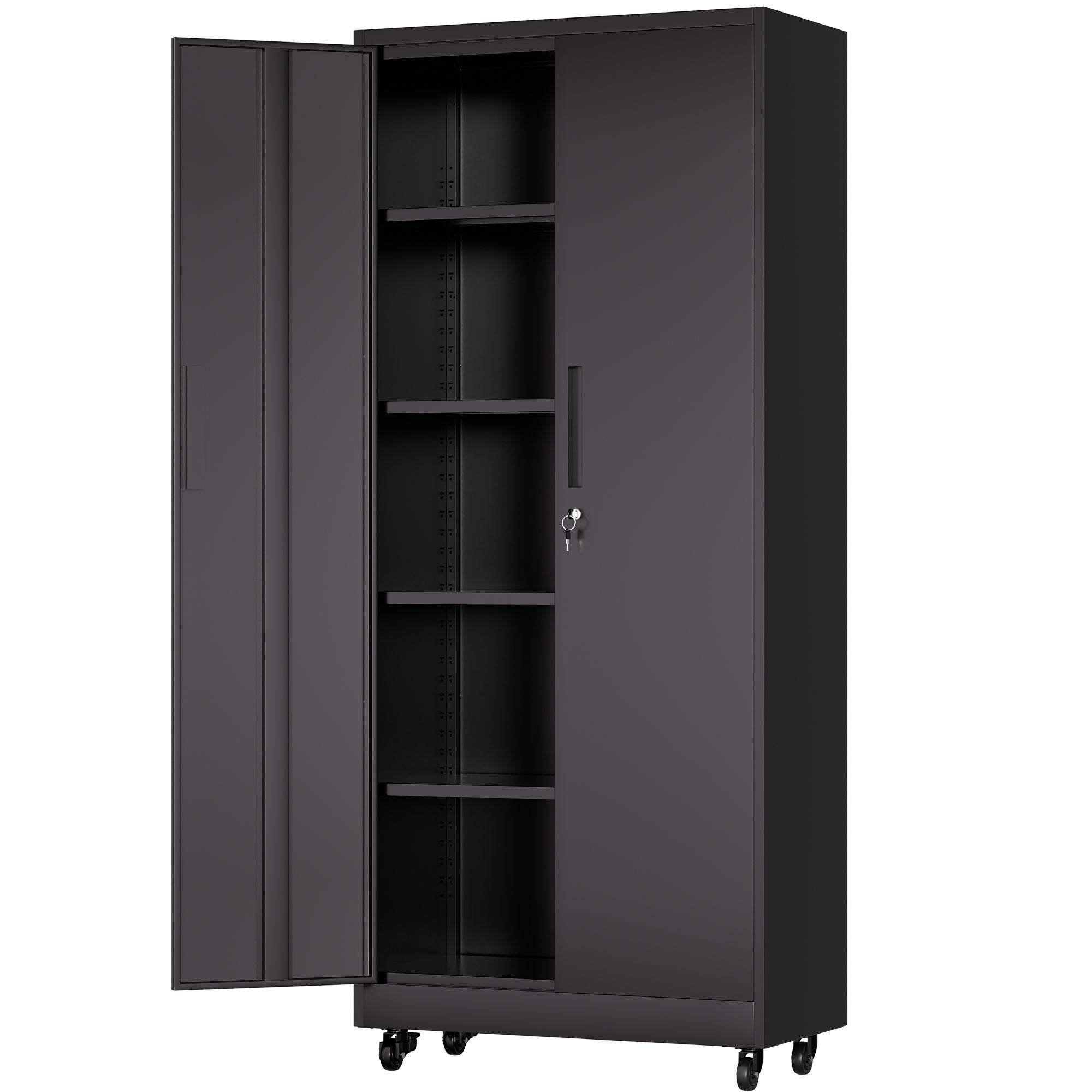 Heavy Duty Rolling Cabinet With Lock, Garage Storage Cabinet, 4 Adjustable Shelves For Tool Organization