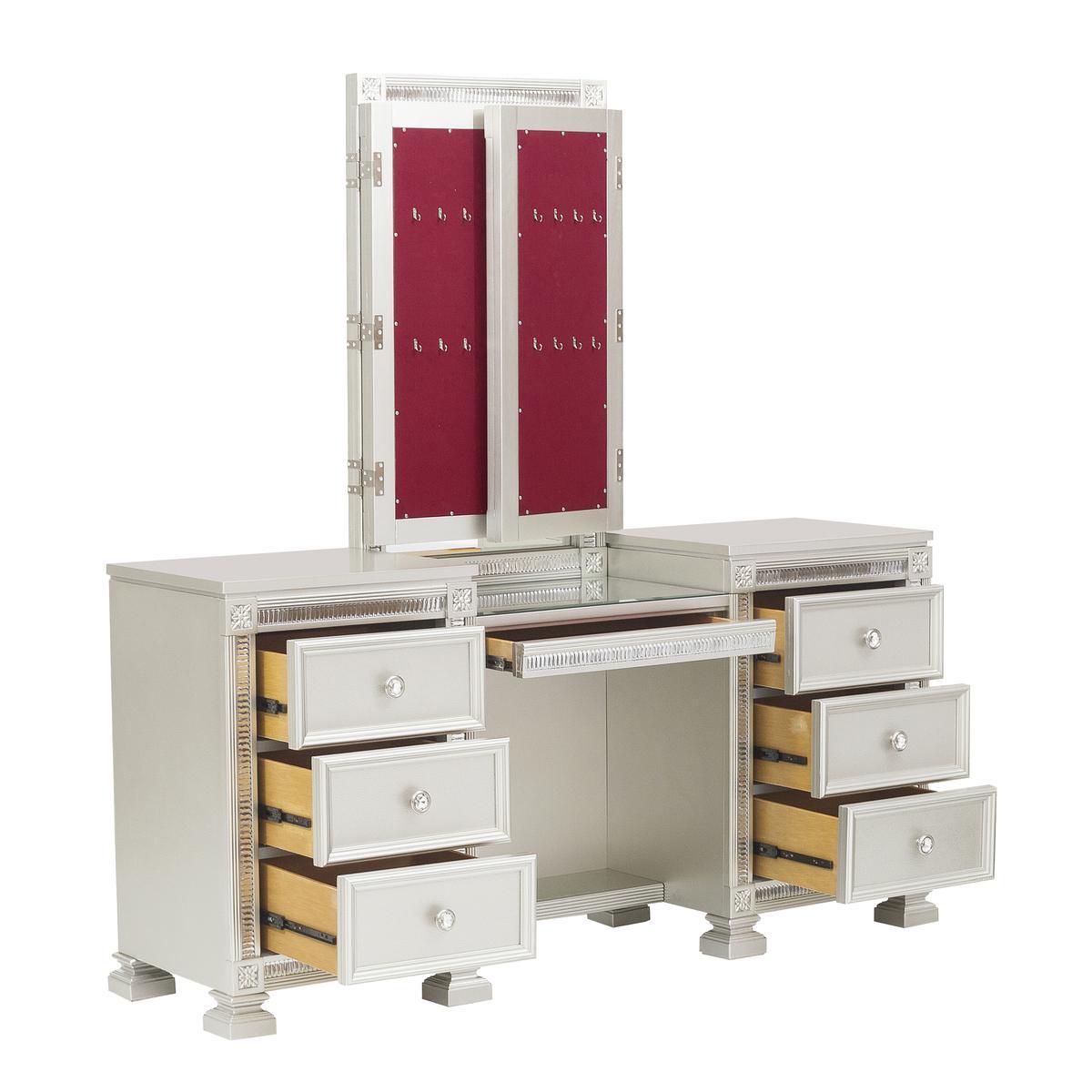 Bevelle - Vanity Dresser With Mirror - Silver