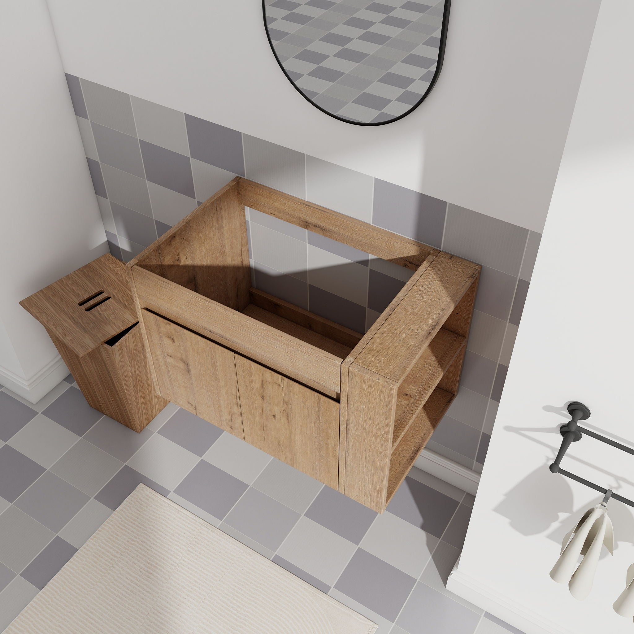Wall Mounted Bathroom Vanity With Open Shelf, 29" Size (Vanity Only) - Imitative Oak