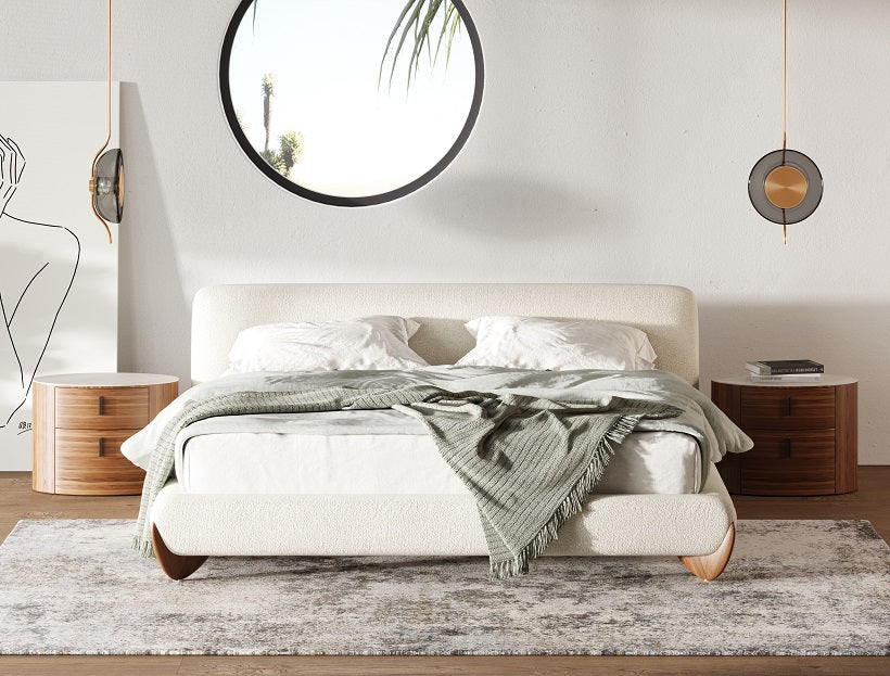 Fleury - Contemporary Cream Fabric and Walnut Bedroom Set