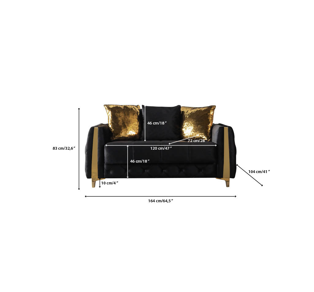 Florence Black Velvet Loveseat
