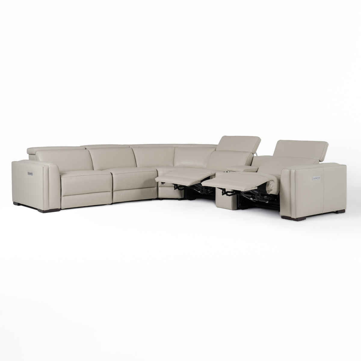 Frazier - Modern Light Grey Leather Sectional Sofa with 3 Recliners + Console - original 1