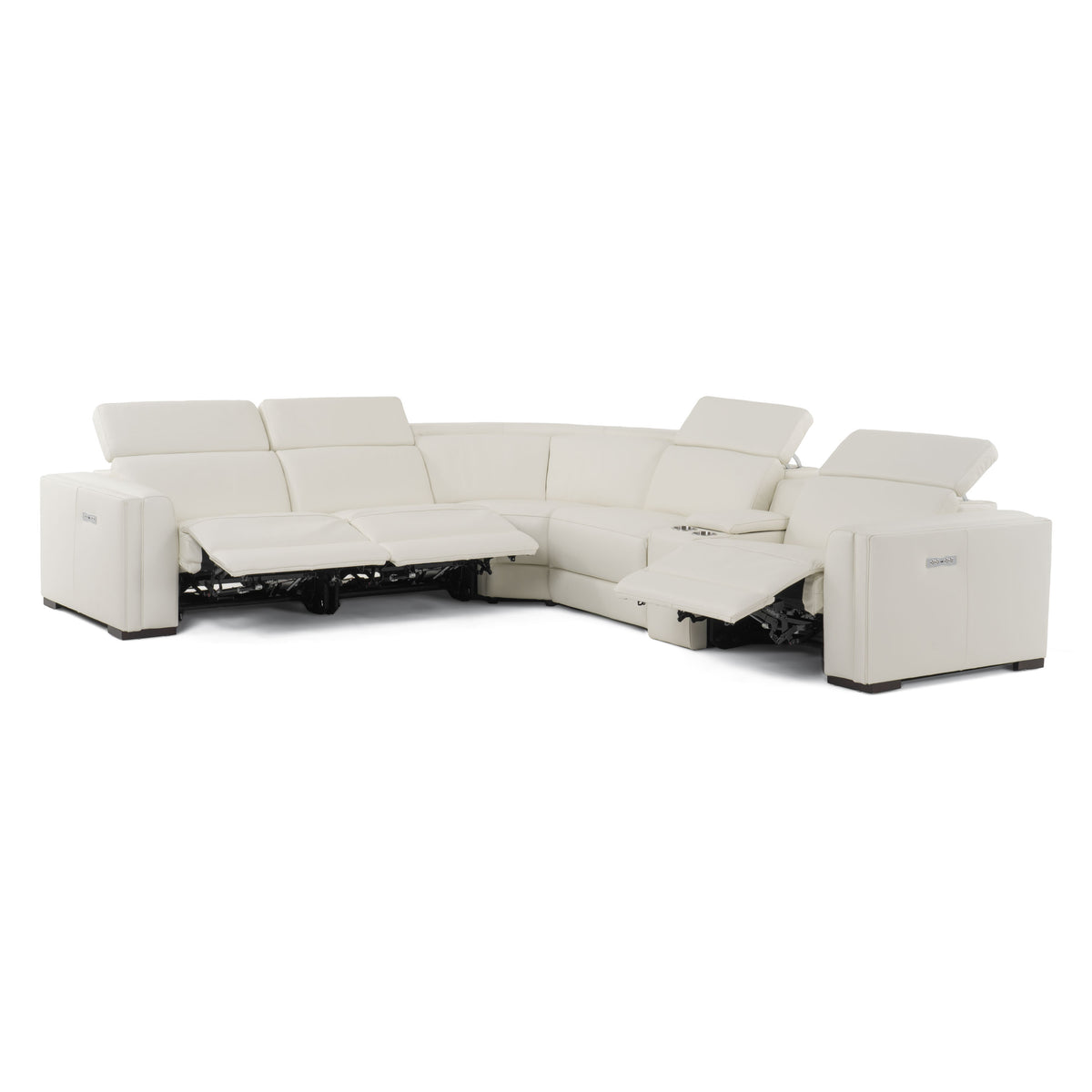 Frazier - Modern White Leather Sectional Sofa with 3 Recliners + Console - original 1