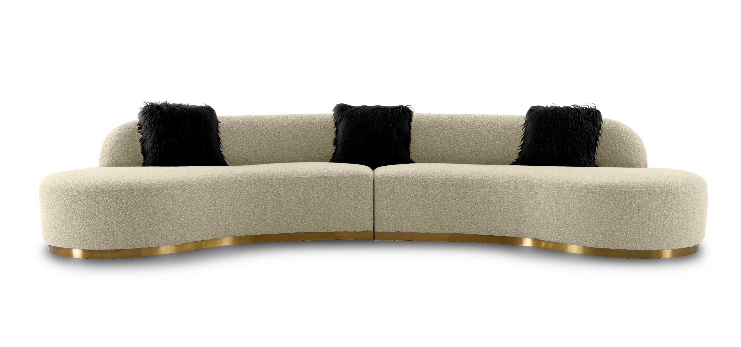 Divani Casa Frontier - Glam Off-White Fabric Curved Sectional Sofa with Black Pillows