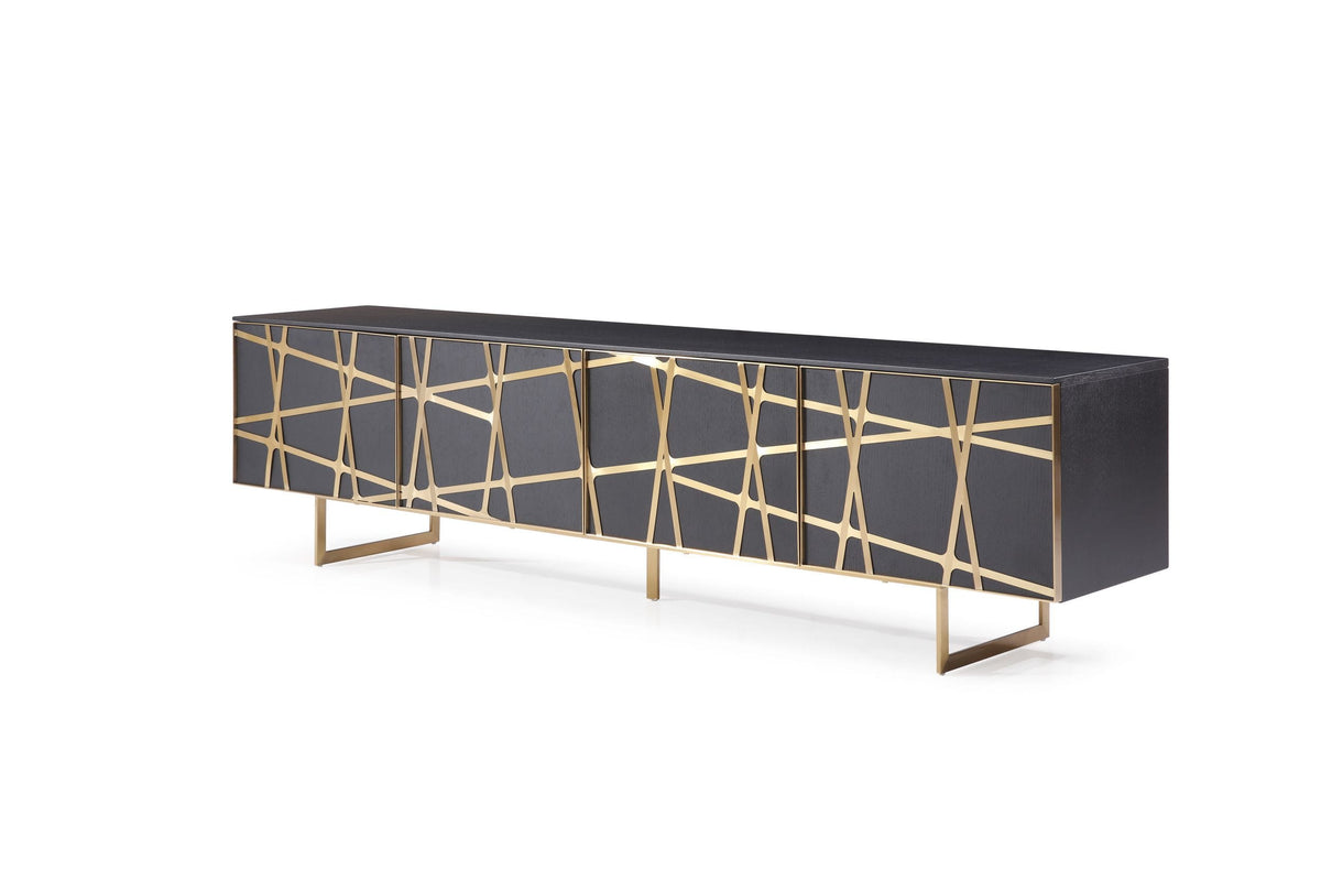 Kilson - Modern Black Oak & Champagne Gold TV Stand