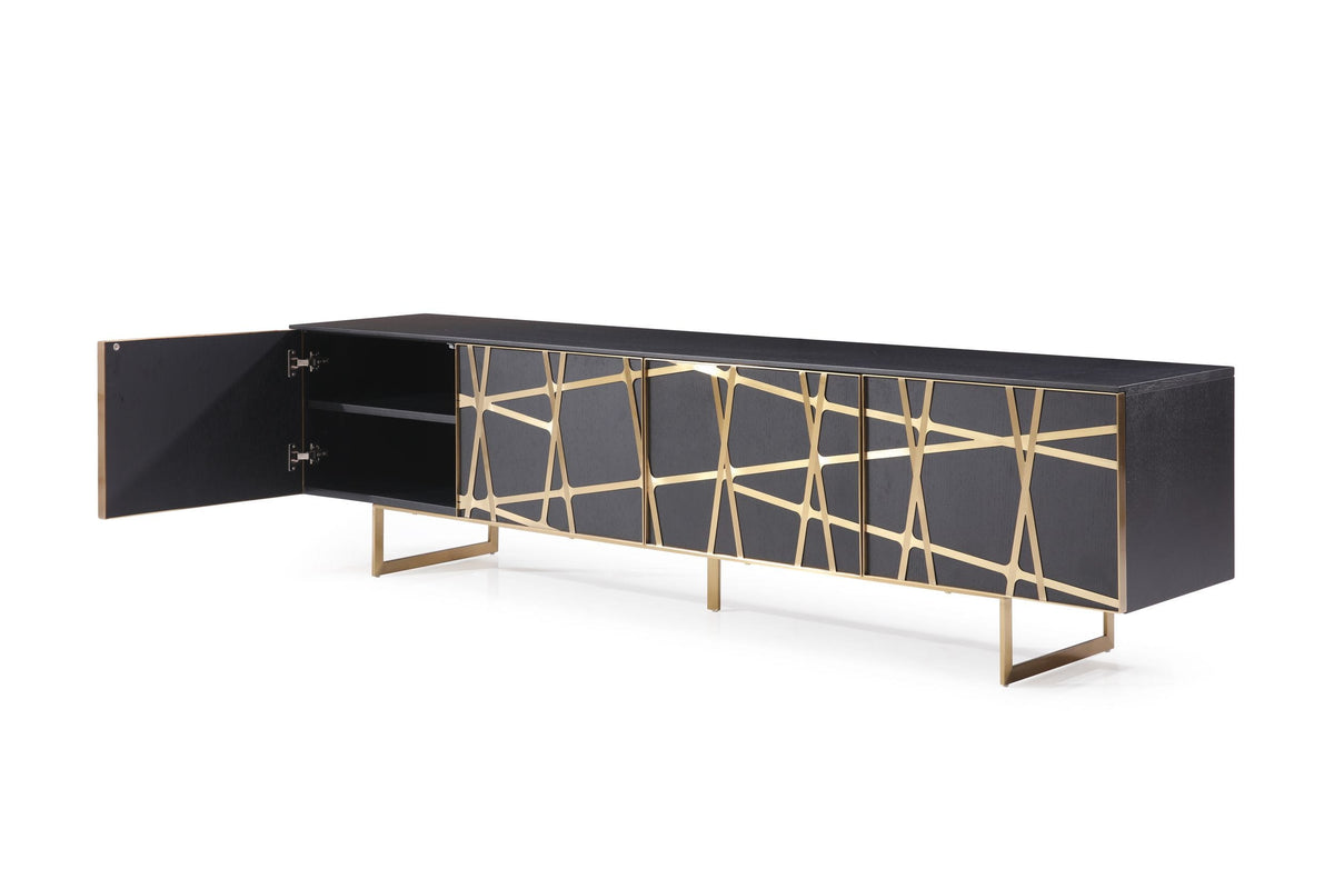Kilson - Modern Black Oak & Champagne Gold TV Stand