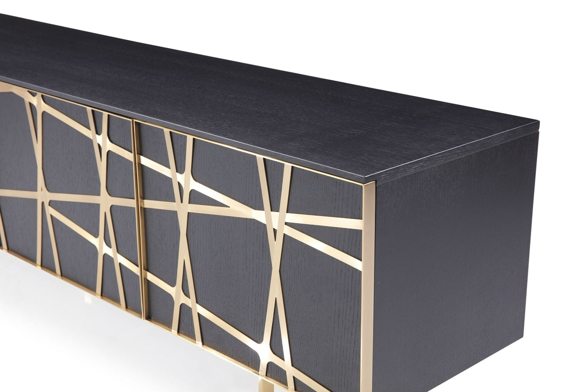 Kilson - Modern Black Oak & Champagne Gold TV Stand