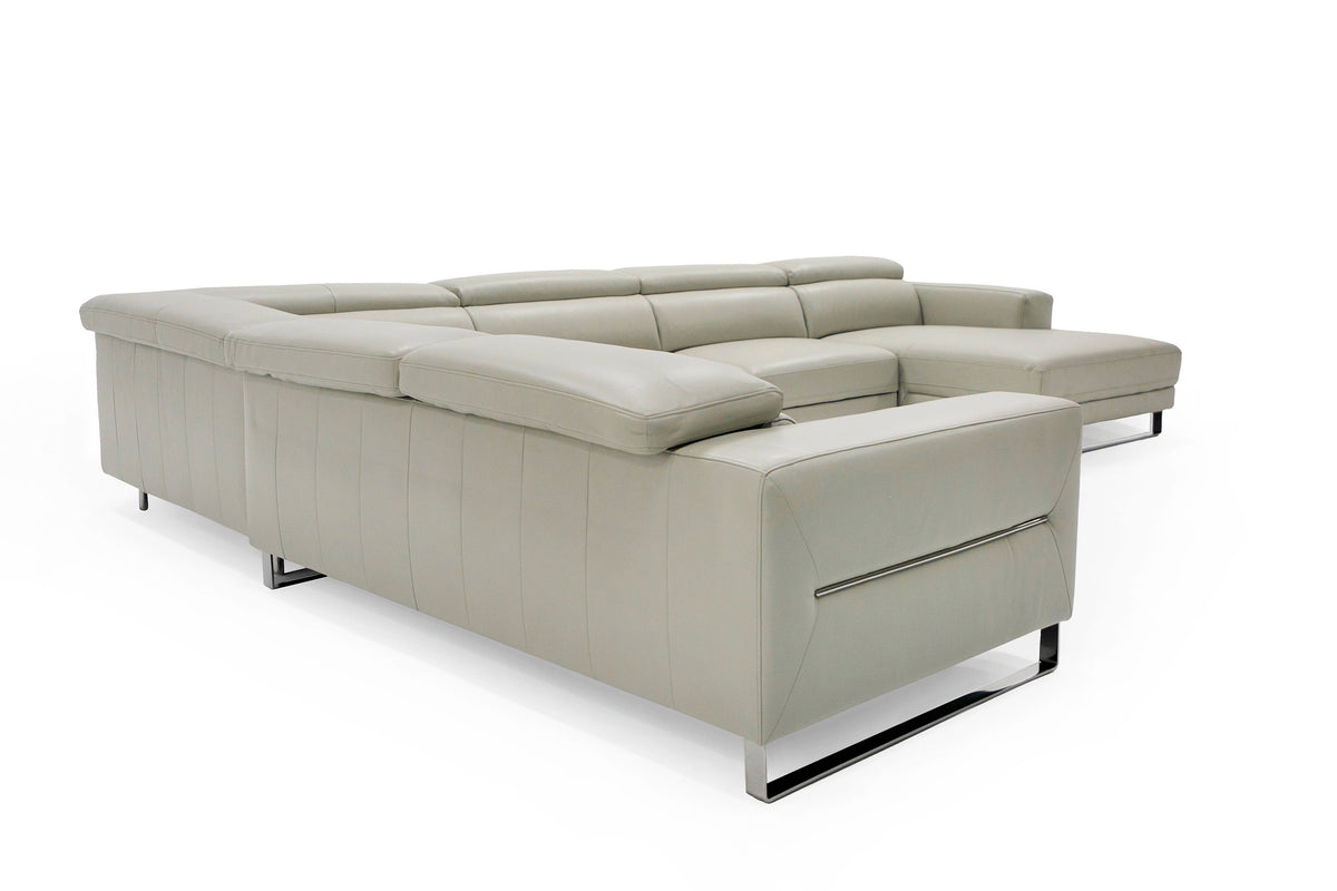 Hawkey - Contemporary Light Grey Leather RAF Chaise Sectional Sofa