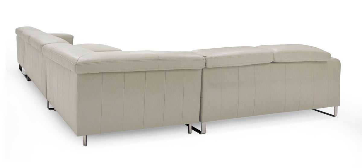 Hawkey - Contemporary Light Grey Leather RAF Chaise Sectional Sofa