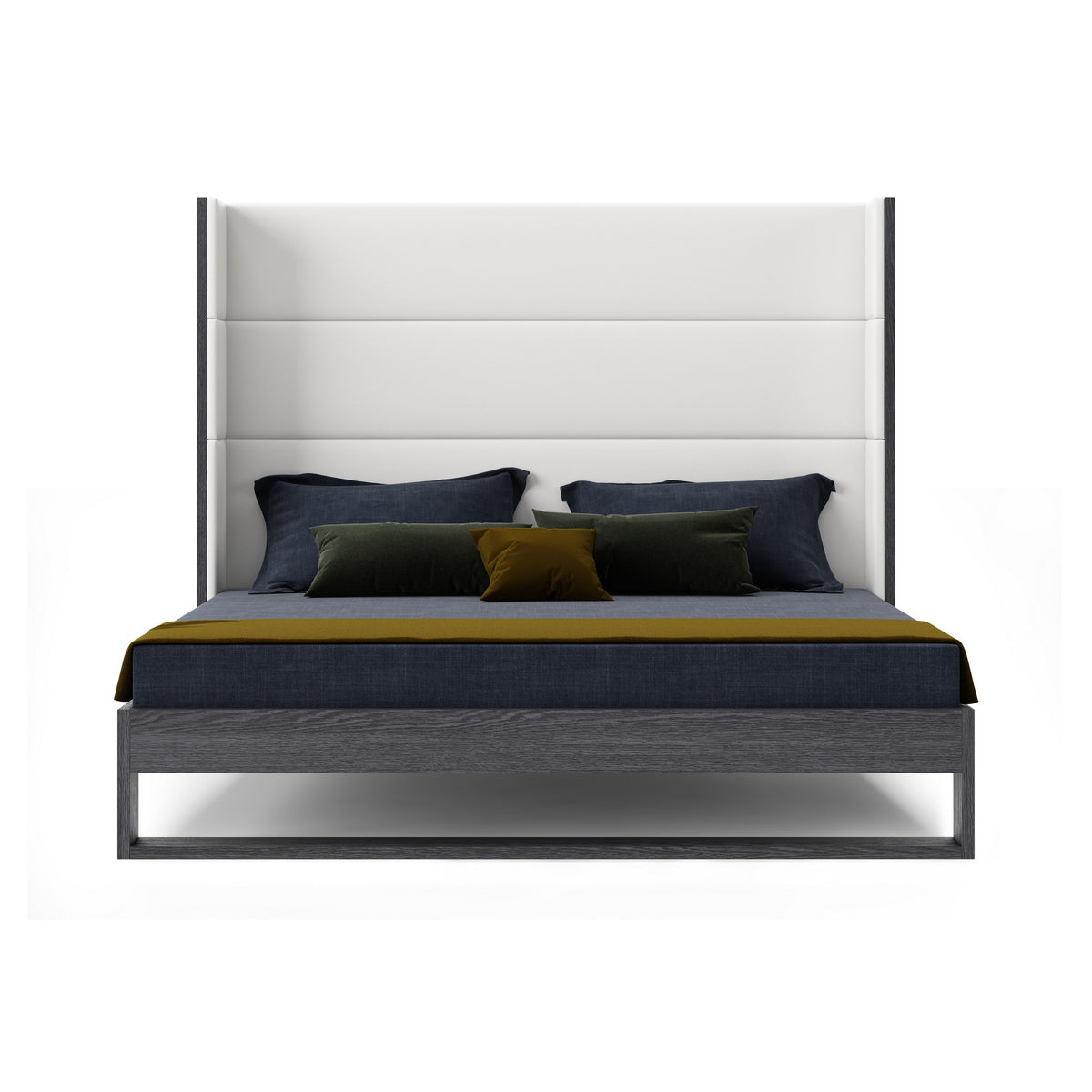 Heloise - Queen Contemporary White Leather & Grey Elm Trim Bed