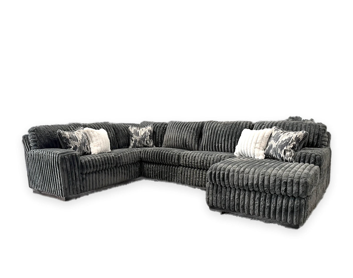 Charcoal Corduroy Cloud Sectional on white background