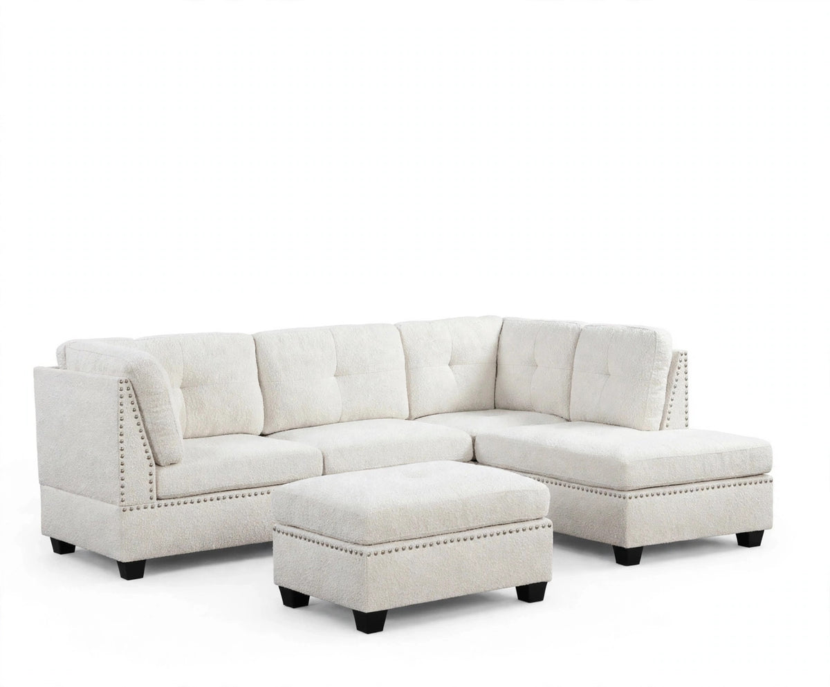 Sand Boucle Sectional & Ottoman Set - AI premium white background