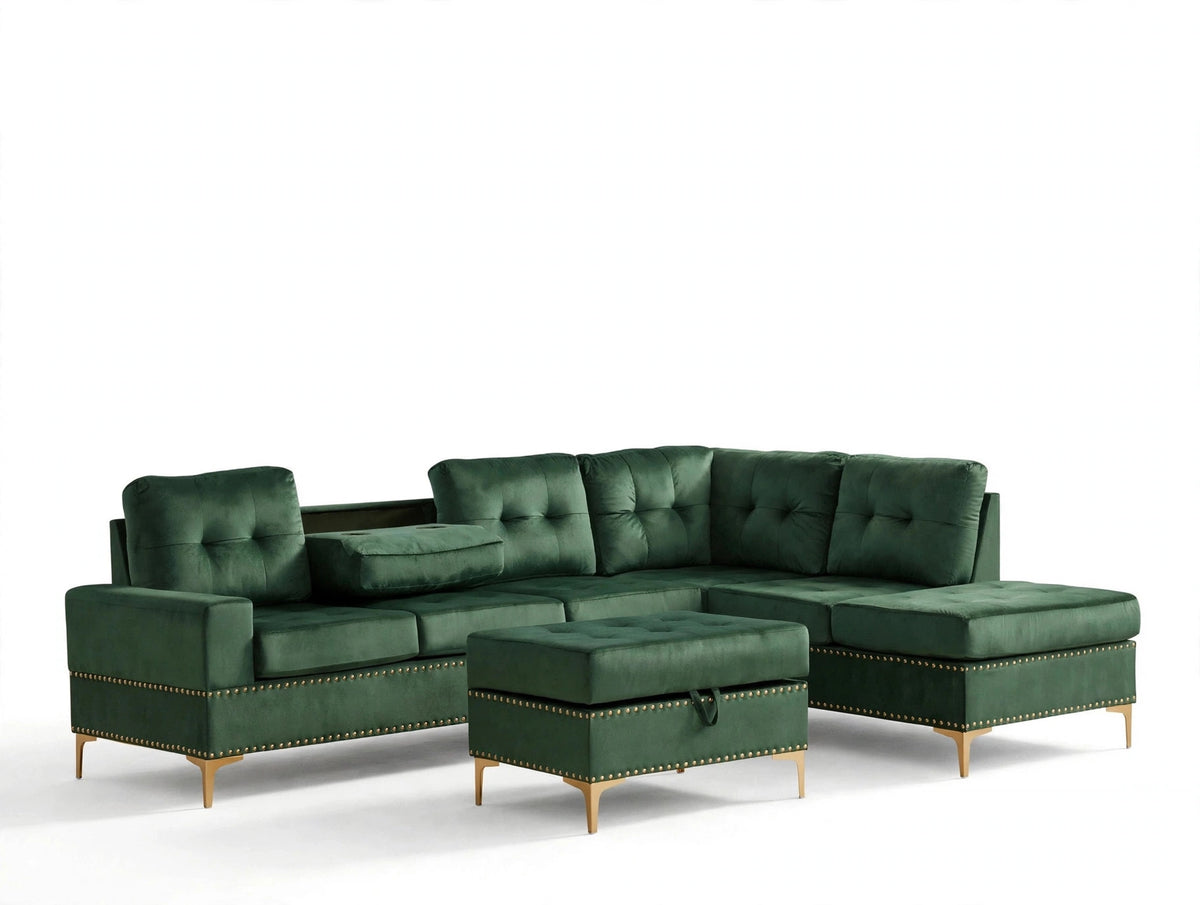Evergreen Reversible Sectional & Ottoman Set - AI premium white background