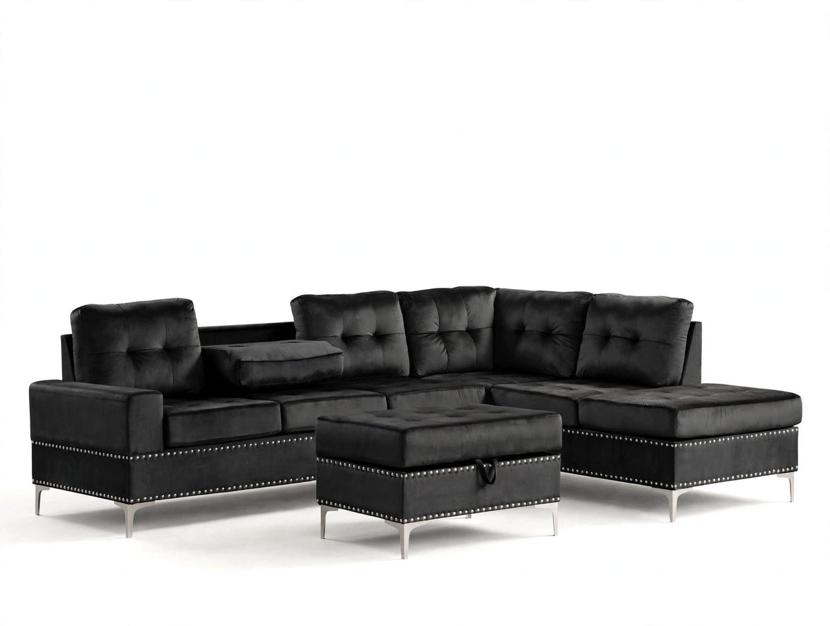 Midnight Reversible Sectional & Ottoman Set - AI premium white background