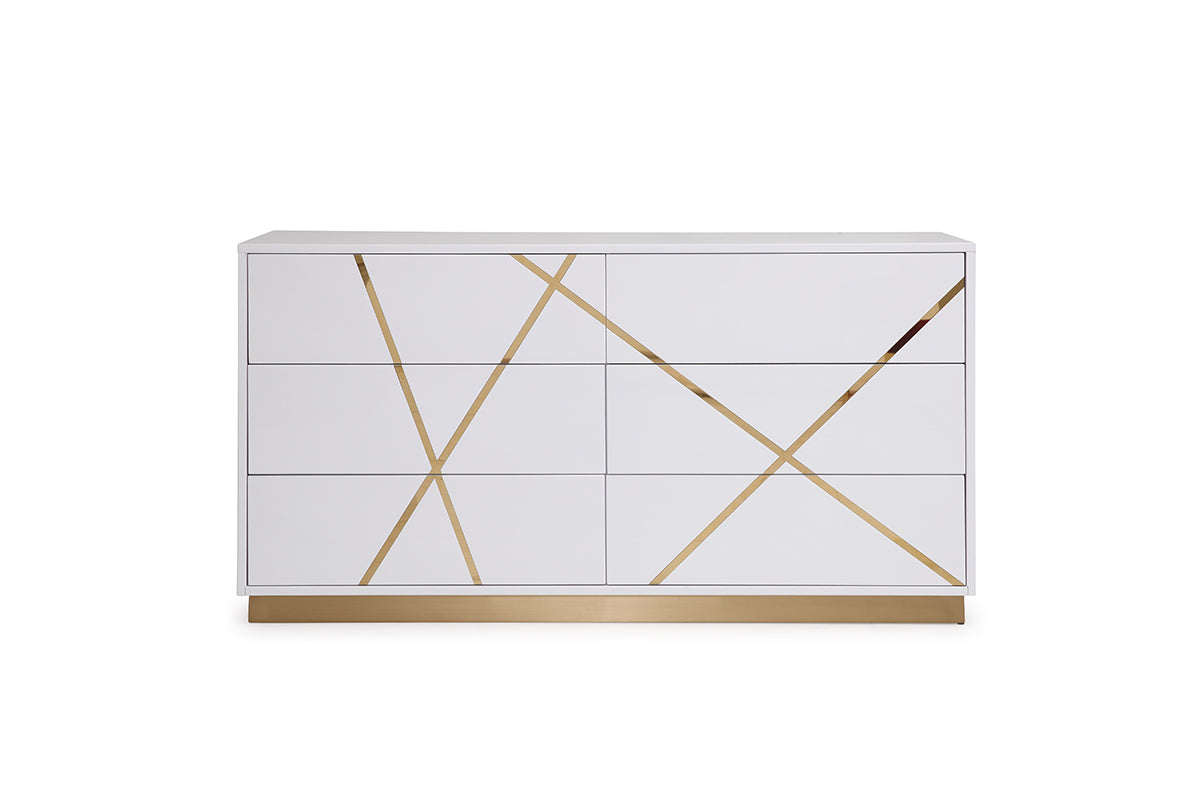 Nixa Modern Wide White and Gold Dresser