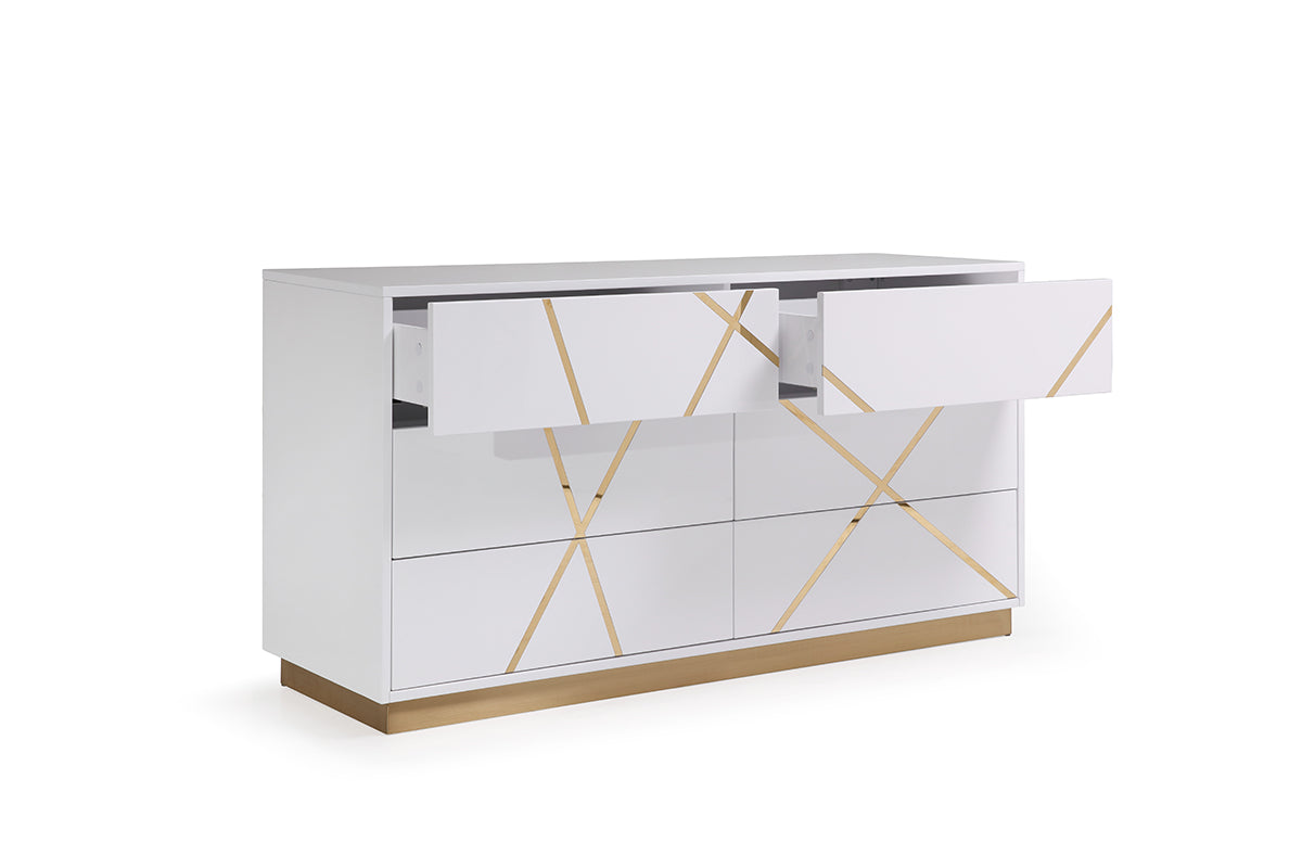 Nixa Modern Wide White and Gold Dresser
