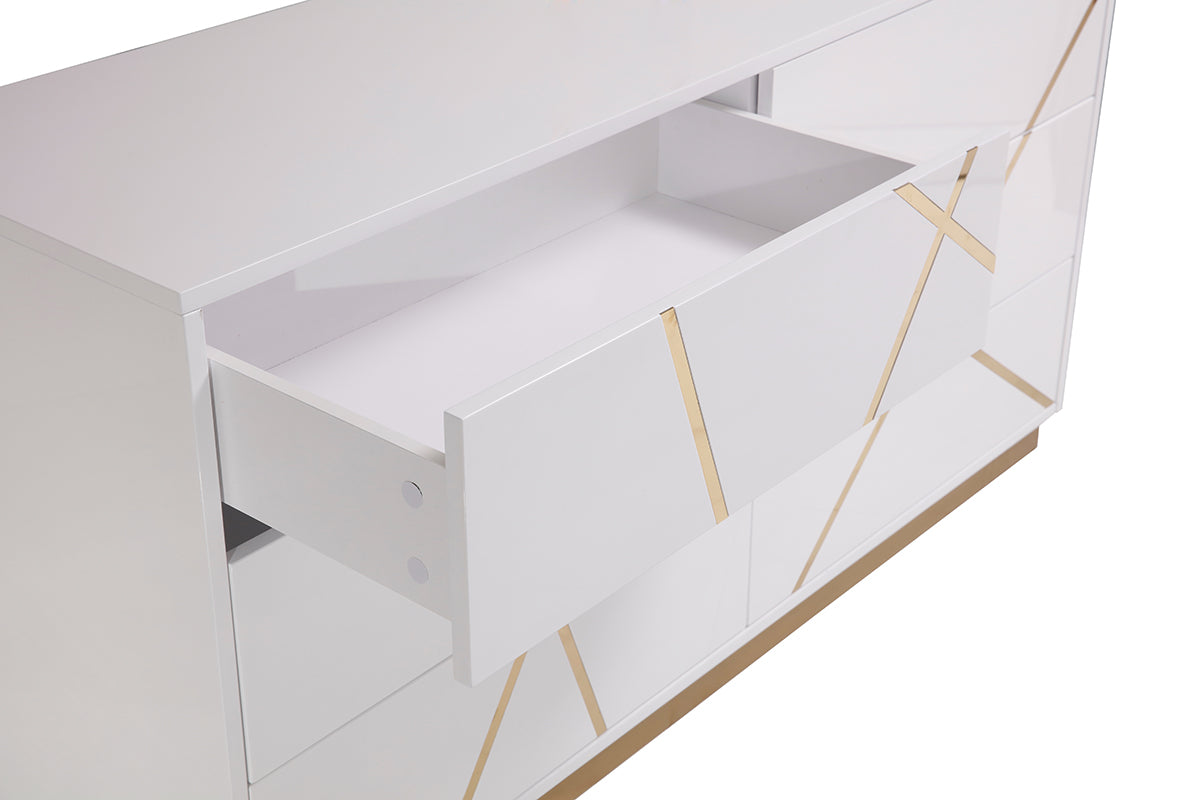 Nixa Modern Wide White and Gold Dresser