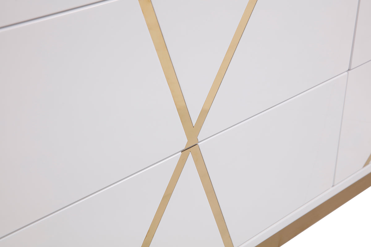 Nixa Modern Wide White and Gold Dresser