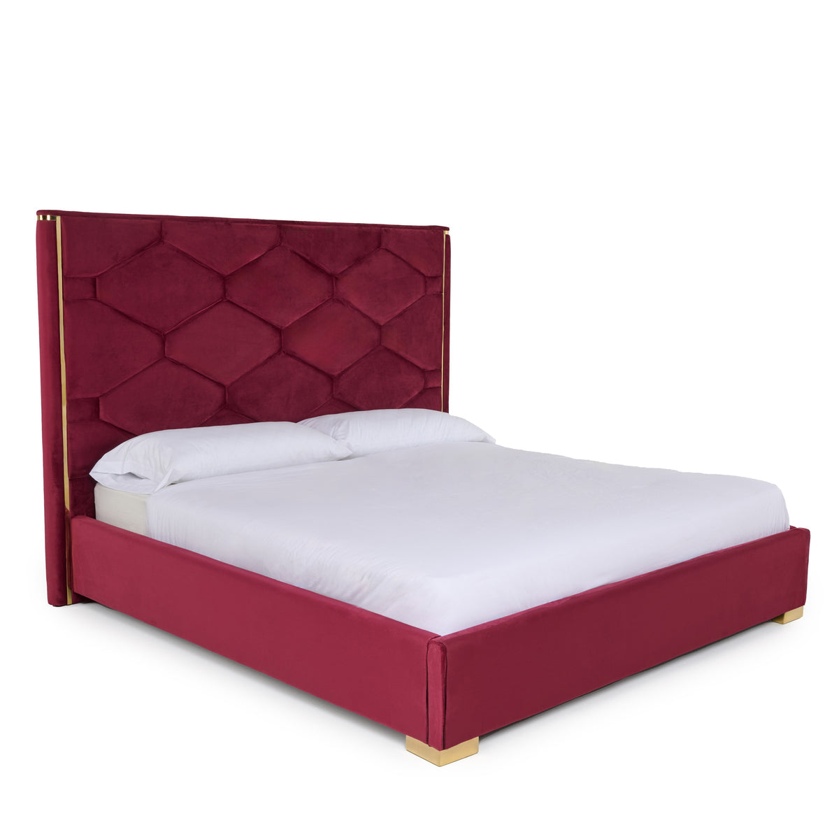Queen Janet - Modern Red Velvet + Gold Bed