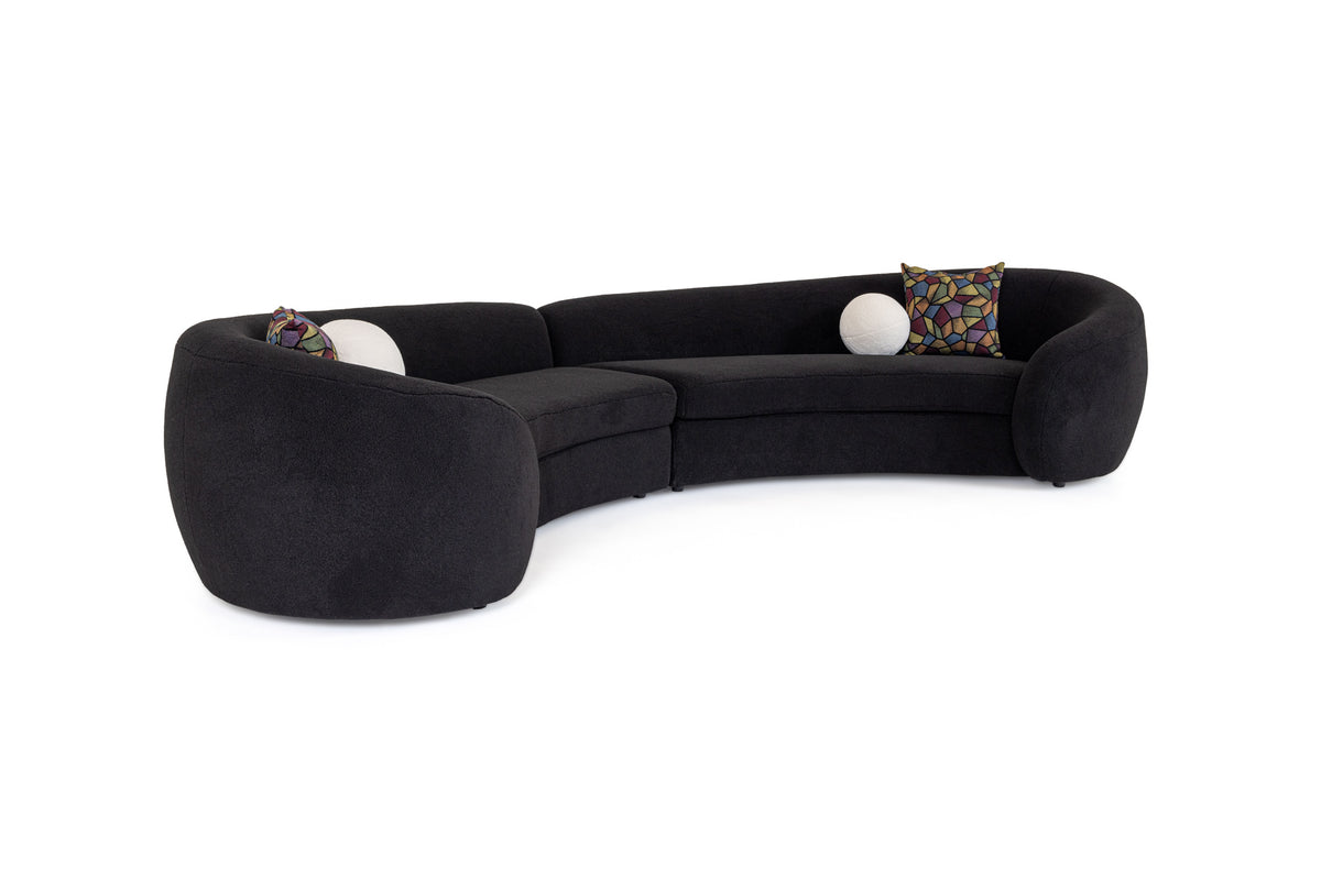 Kilmer Modern Black Curved Fabric Sectional Sofa