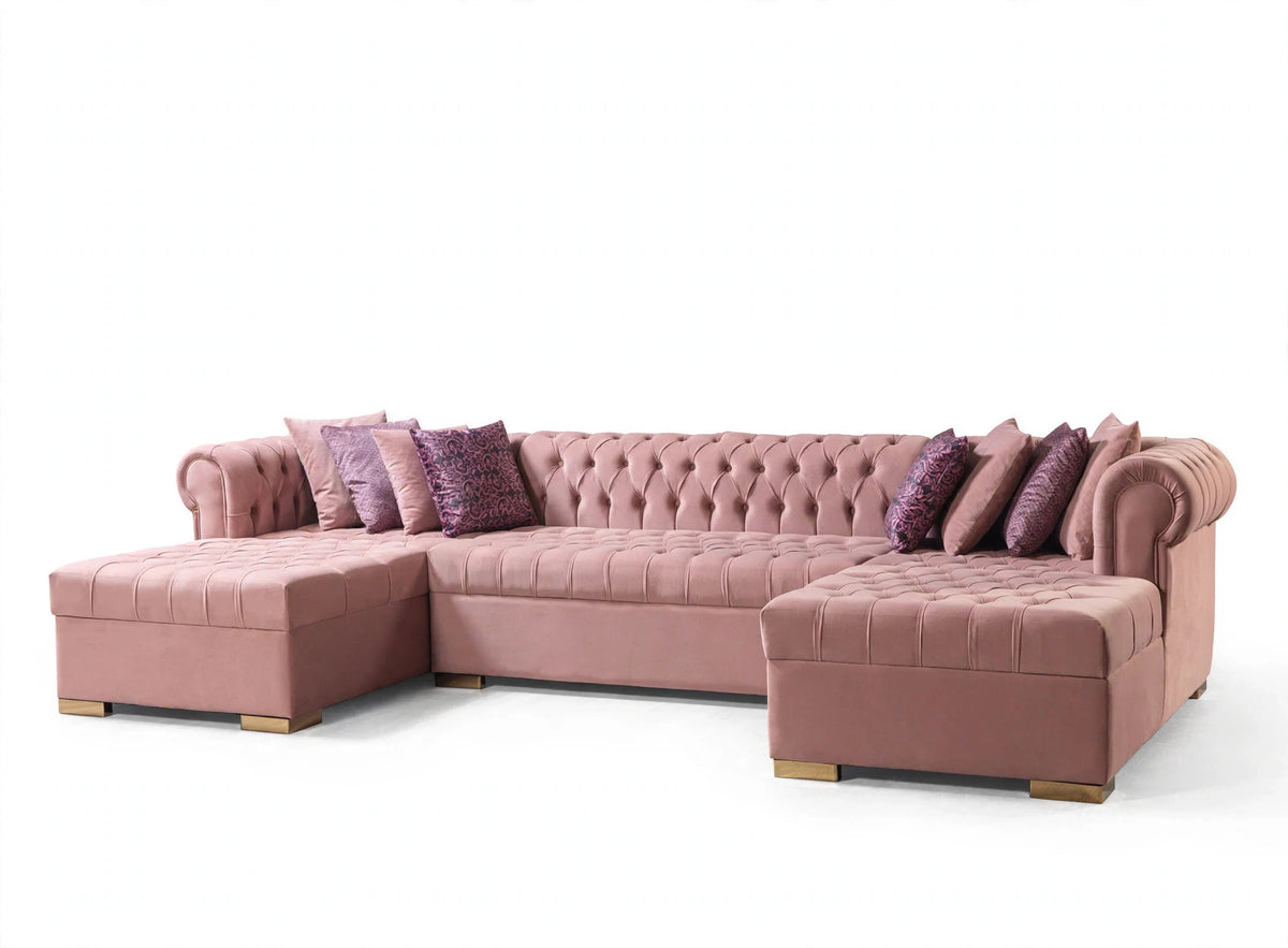 Lauren Velvet Double Chaise Sectional - Pink