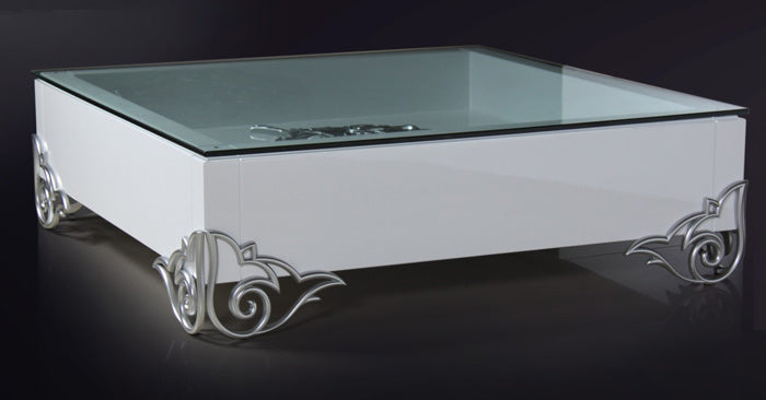 LS538 Emma Modern White Coffee Table w/ Glass Top