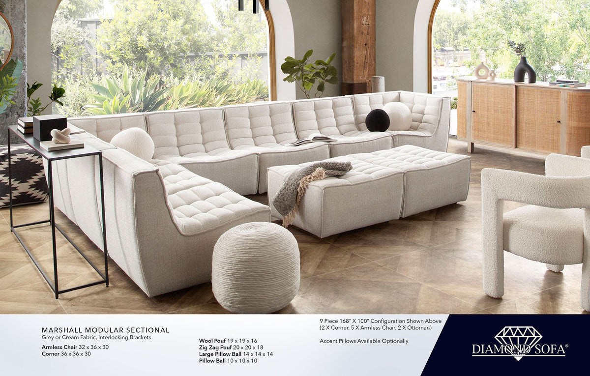 Marshall 3PC Corner Modular Sectional w/ Scooped Seat in CreamFabric