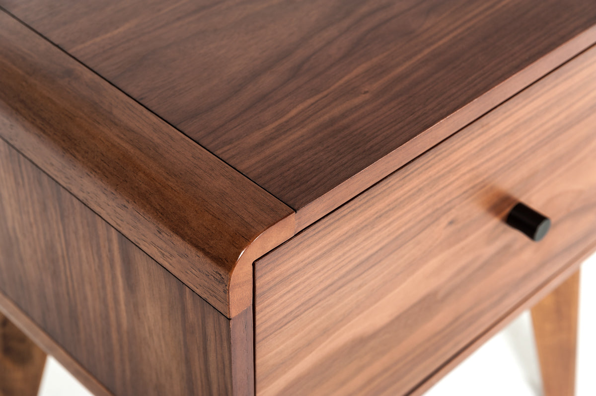 Carmen + Marshall Mid-Century Modern Walnut Bed + Nightstands Set