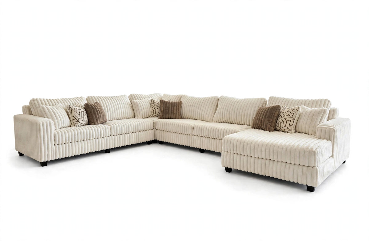 Ivory Plush 4-Piece Oversized Corduroy Sectional