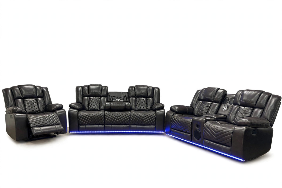 Onyx Sterling Reclining Sofa, Loveseat & Chair Set - studio shot