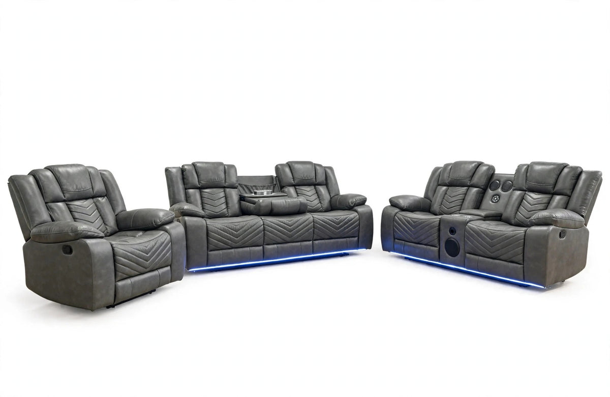 Charcoal Sterling Reclining Sofa, Loveseat & Chair Set - studio shot