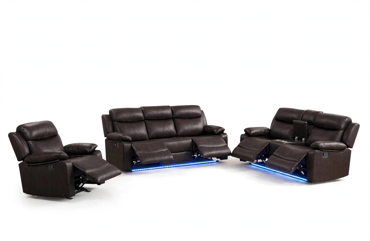 Cognac Camden Reclining Sofa, Loveseat & Chair Set - studio shot